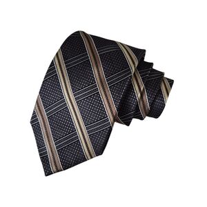 Pronto Uomo Couture 100% Silk Tie Black Gray Beige Striped Pattern